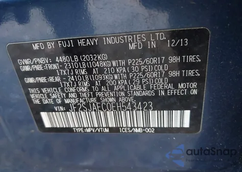 2014 Subaru Forester 2.5I Premium из США, поврежденный, VIN JF2SJAEC0EH543423